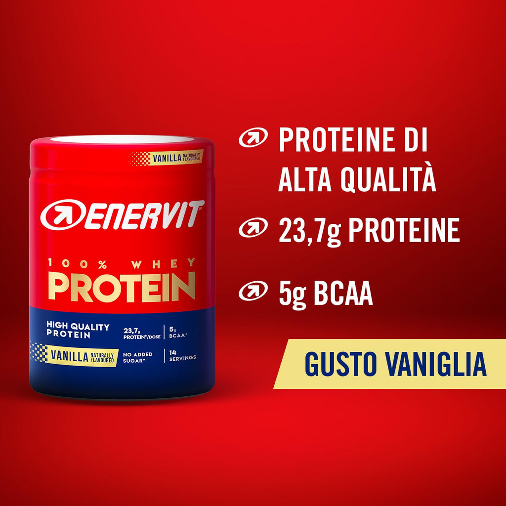 Enervit, 100% Whey Protein, Gusto Cacao, Ideale dopo l'Allenamento, Ricco di Vitamina B6, con Proteine dal Siero del Latte, Senza Zuccheri Aggiunti, Senza Glutine, Barattolo da 420 Grammi