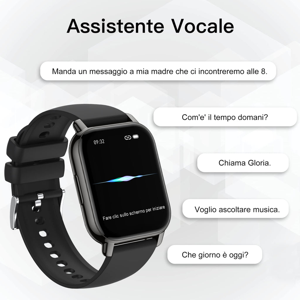 Popglory Smartwatch Uomo Donna Chiamate e Whatsapp, AI Orologio Contapassi 100+ Sports, Assistente, Salute 24/7, Pressione Sanguigna, Cardiofrequenzimetro, SpO2 Sonno, 2 Cinturini per Android iOS