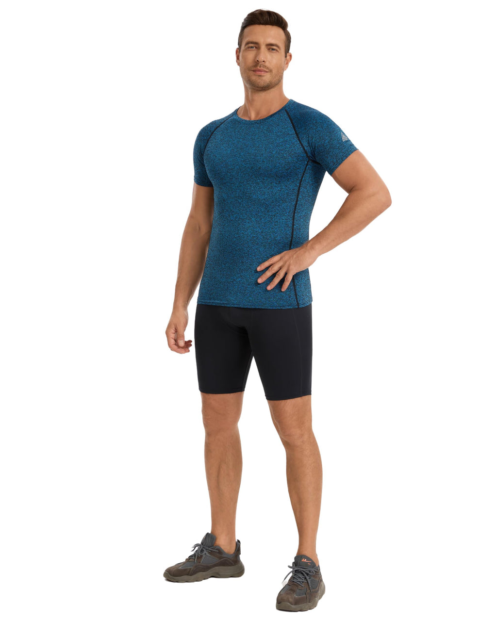 AMZSPORT Maglietta a Compressione da Uomo, a Maniche Corte, Funzionale, Cool Dry, per Allenamento e Corsa