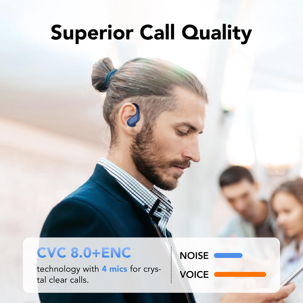 Cuffie Bluetooth, Sport Auricolari Bluetooth 5.3 con Gancio per Orecchio, 60H con Indicatore LED per Cassa di Ricarica, Chiamata ENC HD, Vestibilità Comoda, Basso Profondo, IPX7 Impermeabile(Nero).