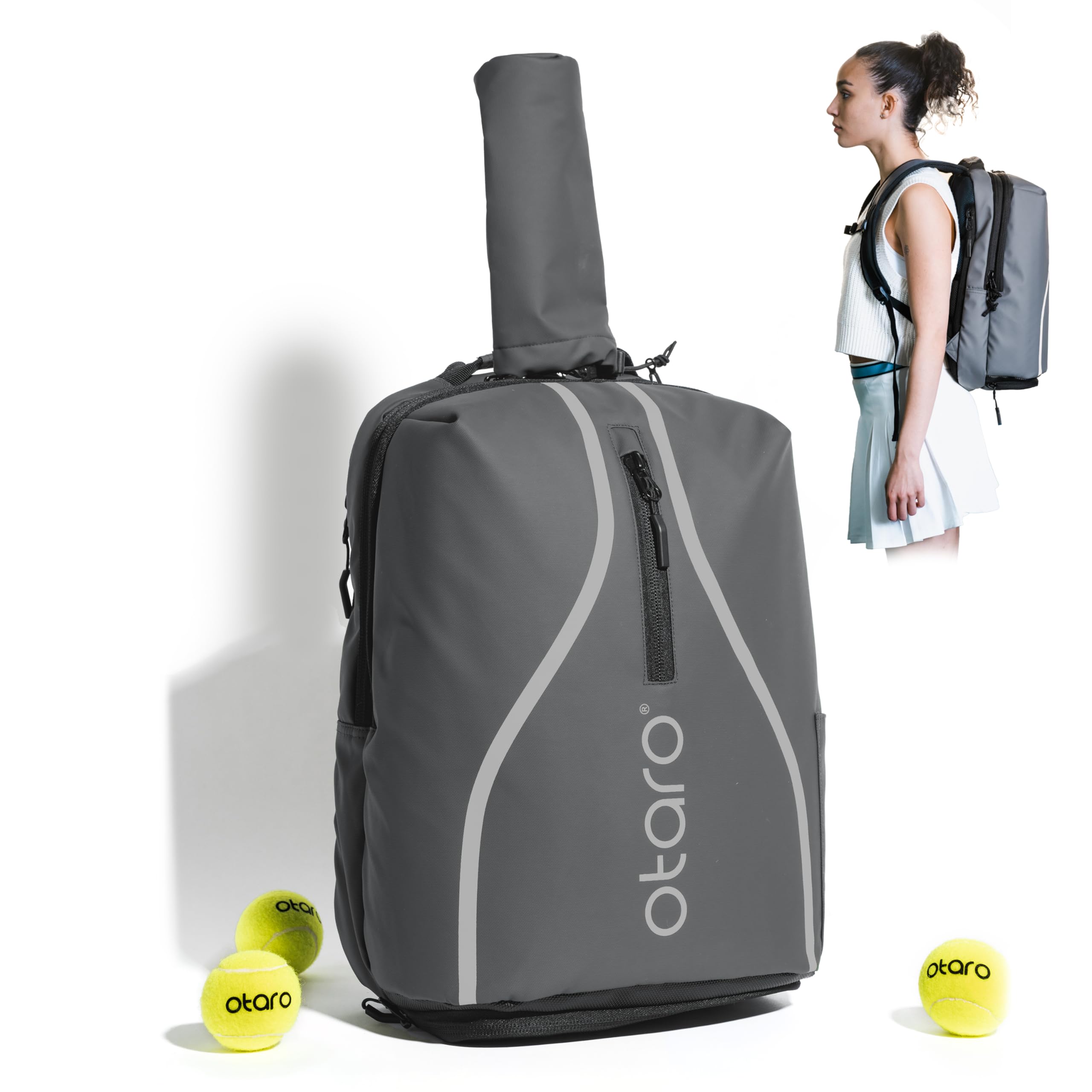 Otaro Zaino Tennis | Zaino con porta scarpe, scomparto per laptop e scomparto per 2 racchette | Zaino sportivo | Porta racchetta tennis | Borsa tennis con copertura antipioggia e sacca per biancheria