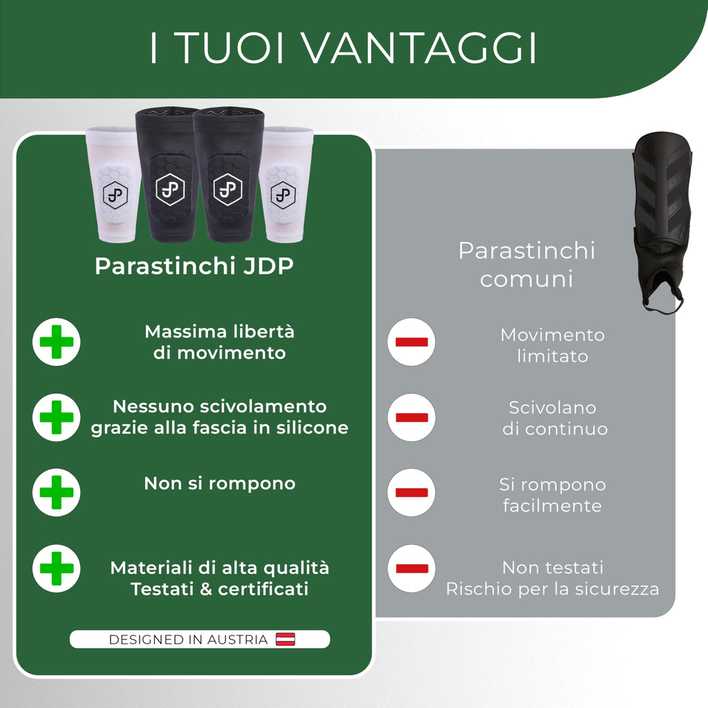 JDP Premium parastinchi 3 in 1, calze con parastinchi integrato da calcio uomo / donna / bambini, protezioni per tibia incluse con calzettoni da calcio, parastinchi da sportivi, accessori sportivi