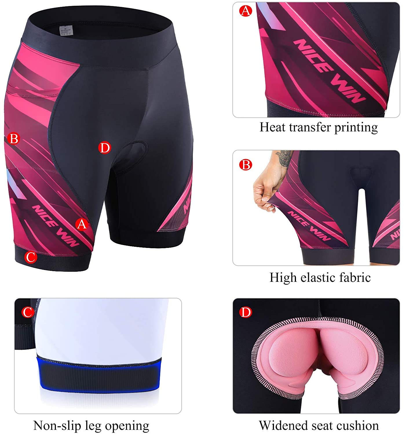 NICEWIN Pantaloncini da Ciclismo Donna Pantaloni Bici Sportivi 3D Gel Imbottiti Asciugatura Rapida per MTB Mutande Bicicletta