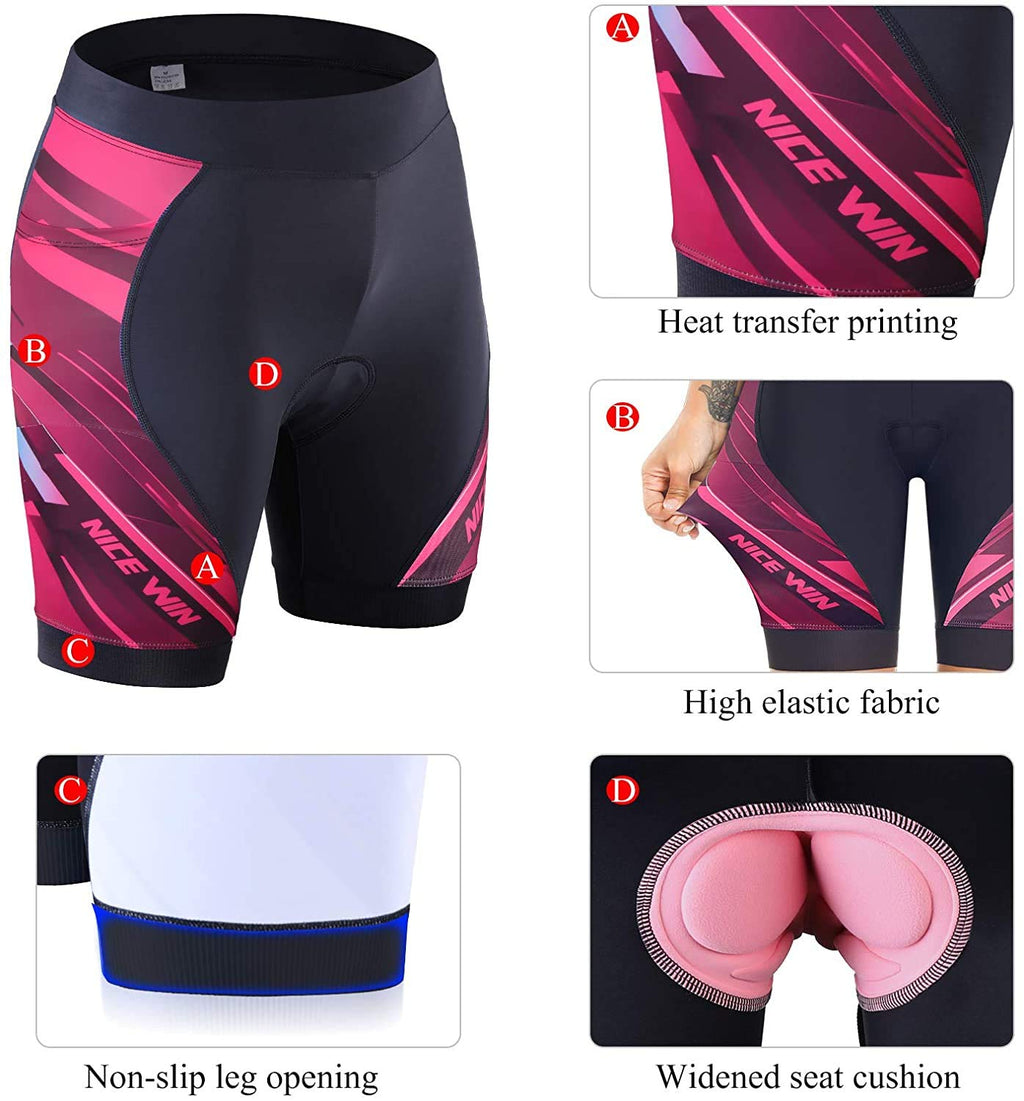 NICEWIN Pantaloncini da Ciclismo Donna Pantaloni Bici Sportivi 3D Gel Imbottiti Asciugatura Rapida per MTB Mutande Bicicletta