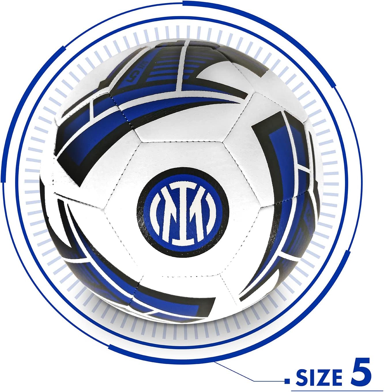 Mondo Sport - Pallone da Calcio cucito F.C. Inter Milano - size 5 - 410 g - Prodotto ufficiale - Colore Nero/azzurro/bianco - 13642