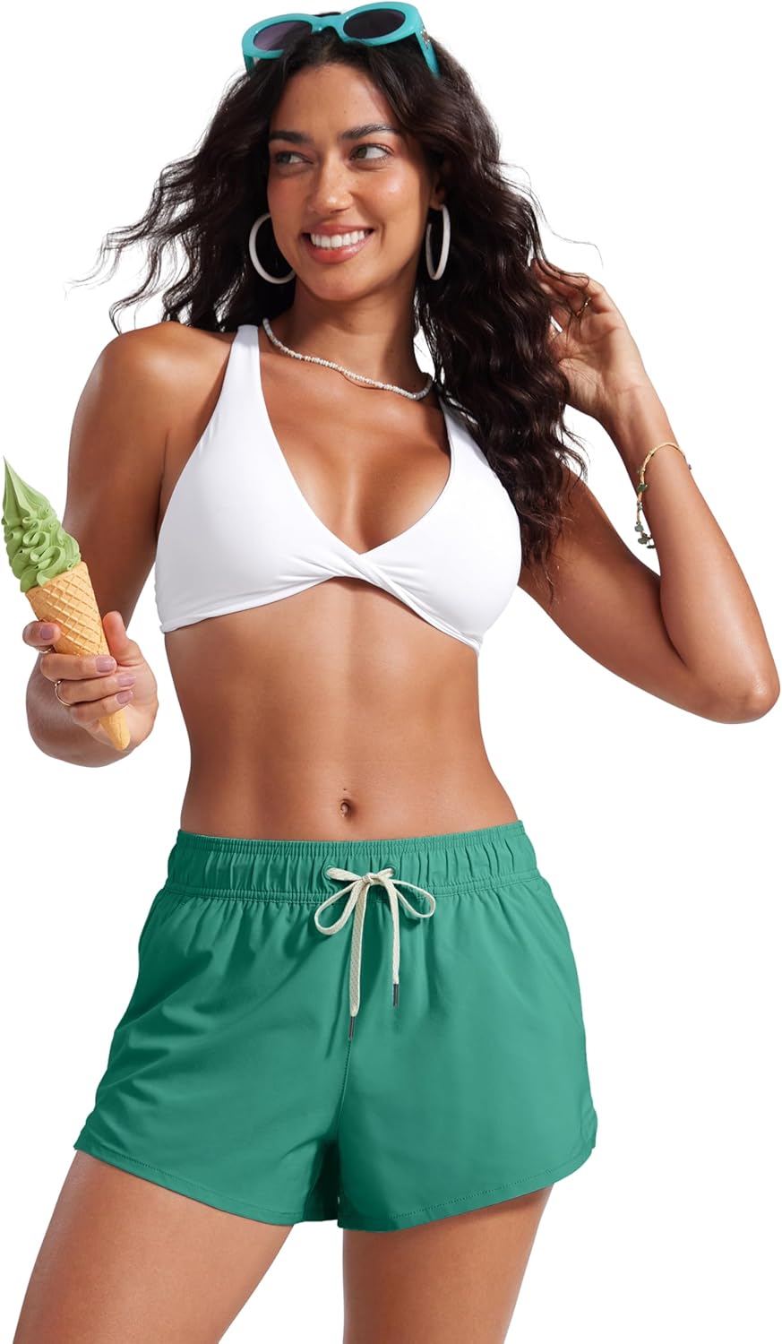 CRZ YOGA Donna 3” Vita Media Nuoto Pantaloncini Spacchetti Laterali Costume da Bagno Asciugatura Rapida con Fodera Tasche