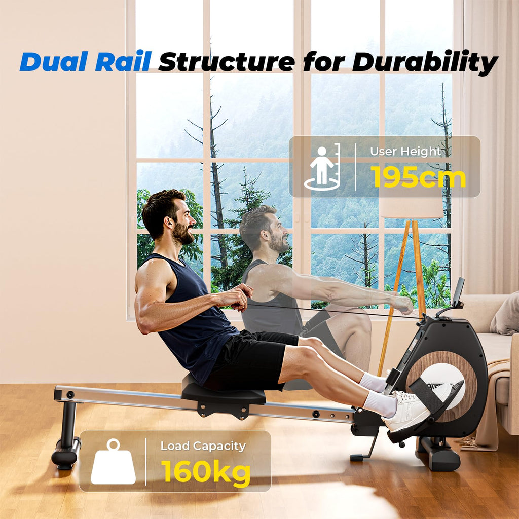ONETWOFIT Rameur Magnétique, Pliable Silencieux Rameur Fitness À Domicile, 16 Niveaux De Résistance Capacité De 160 Kg Avec Application