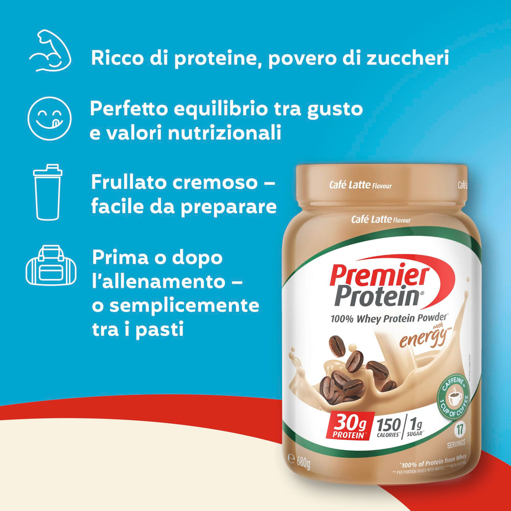 Premier Protein - Whey 100% Proteine in polvere - Café Latte - 680g