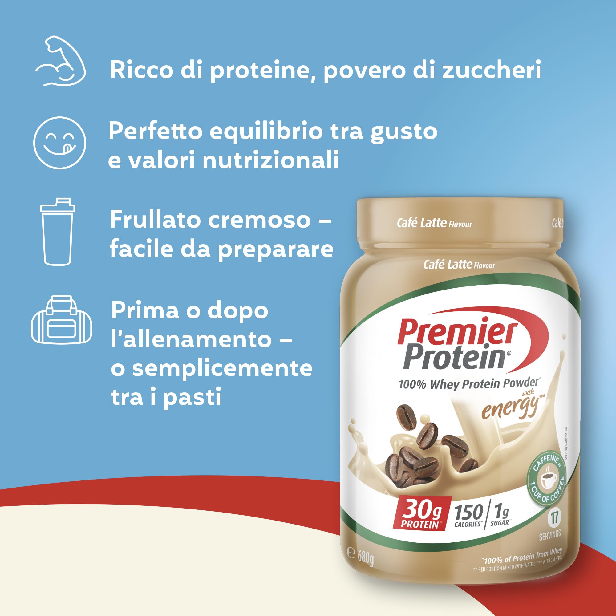 Premier Protein - Whey 100% Proteine in polvere - Café Latte - 680g
