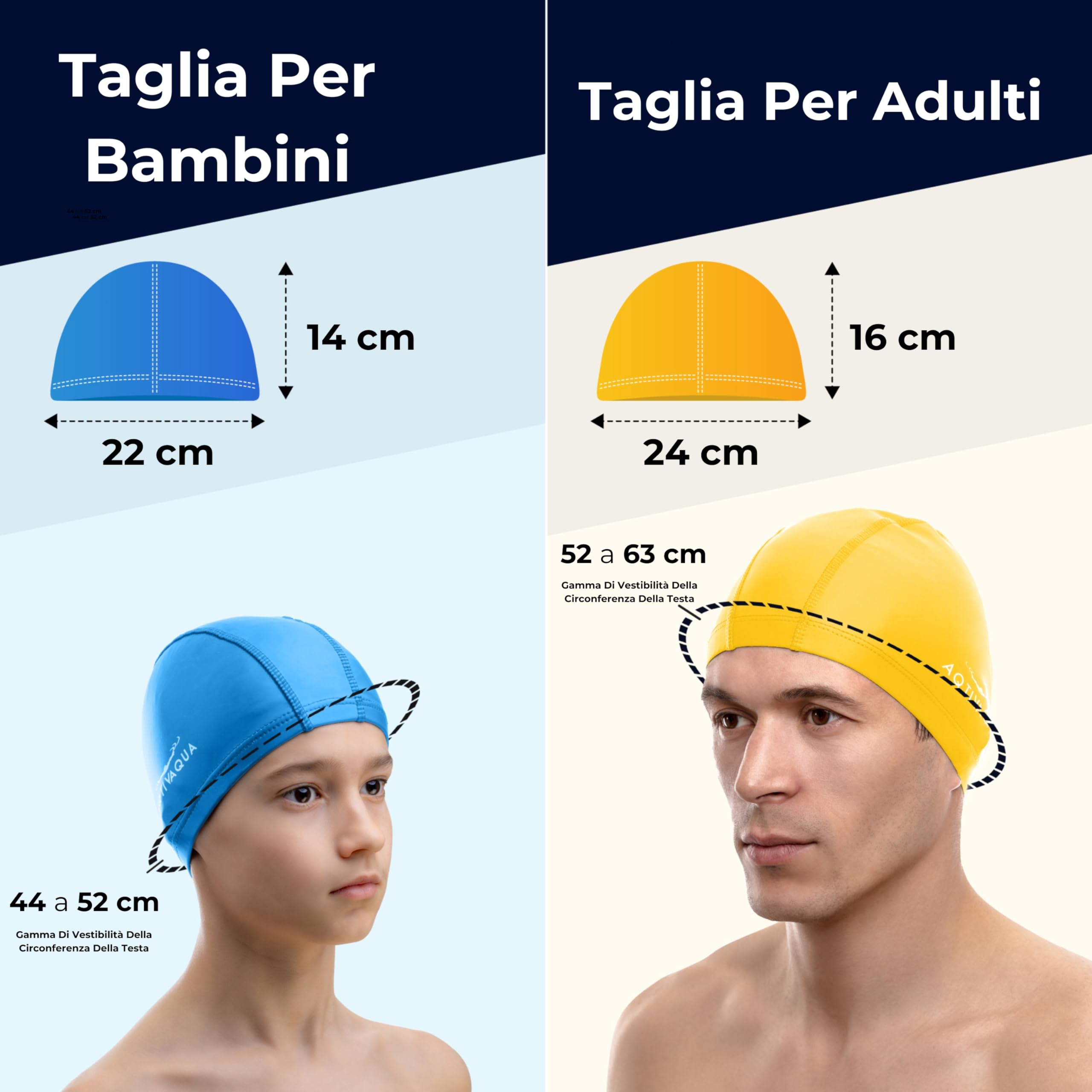 AqtivAqua Cuffia Piscina Uomo, Donna e Bambini — Morbida ed Elastica in Spandex con Rivestimento Protettivo — Ideale per l'Uso in Piscina