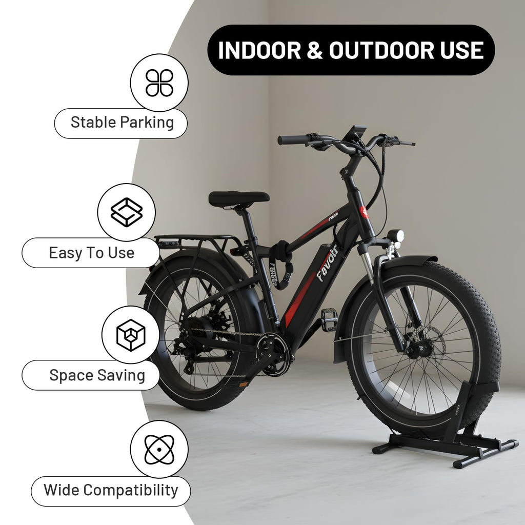 Favoto Cavalletto per E-Bike e Biciclette - Supporto da Pavimento per Bici Elettriche e Tradizionali da 20-29 Pollici Corsa Mountain Capacità Massima 38kg Nero