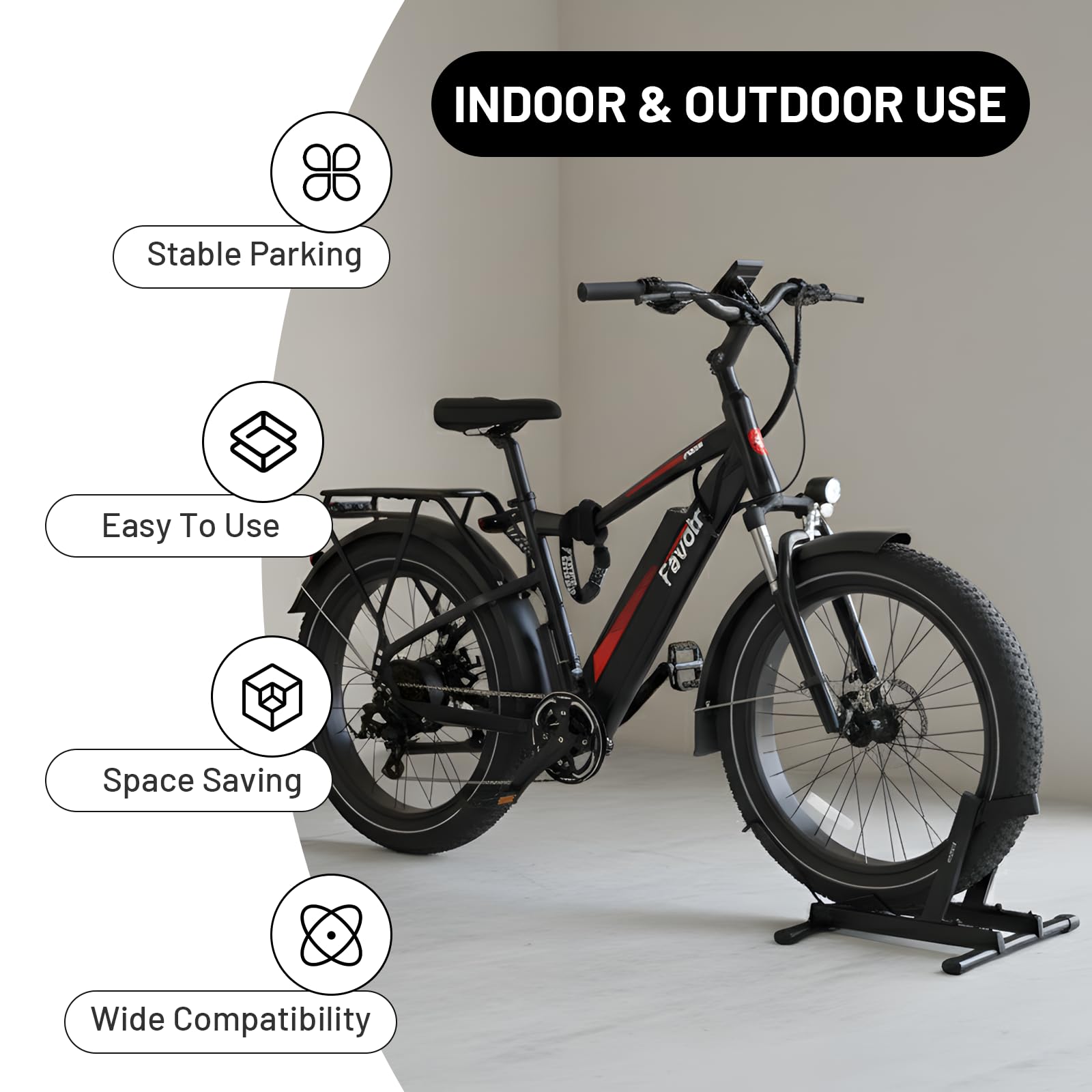 Favoto Cavalletto per E-Bike e Biciclette - Supporto da Pavimento per Bici Elettriche e Tradizionali da 20-29 Pollici Corsa Mountain Capacità Massima 38kg Nero