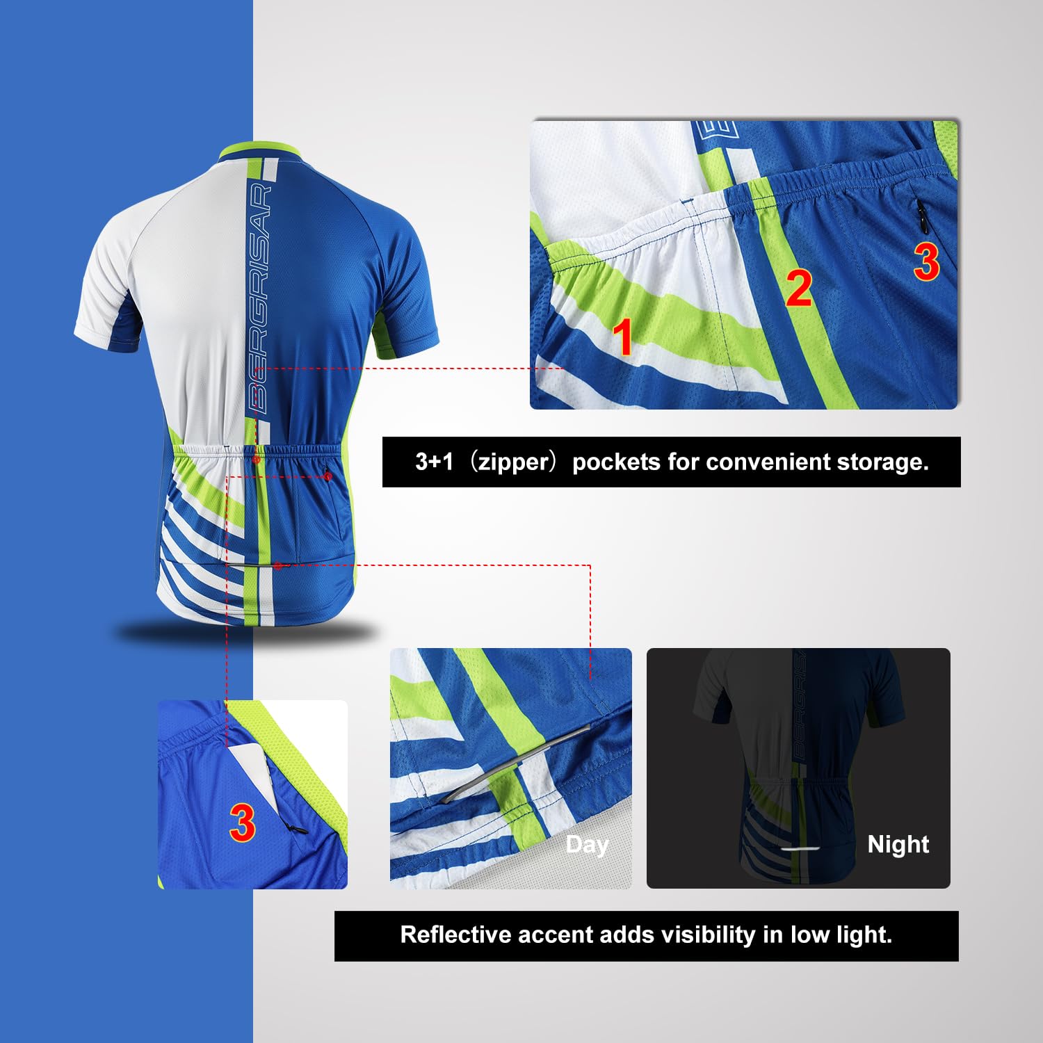 BERGRISAR Maglia da Ciclismo a Maniche Corte da Uomo, Traspirante Leggero Estiva Abbigliamento per MTB Bici