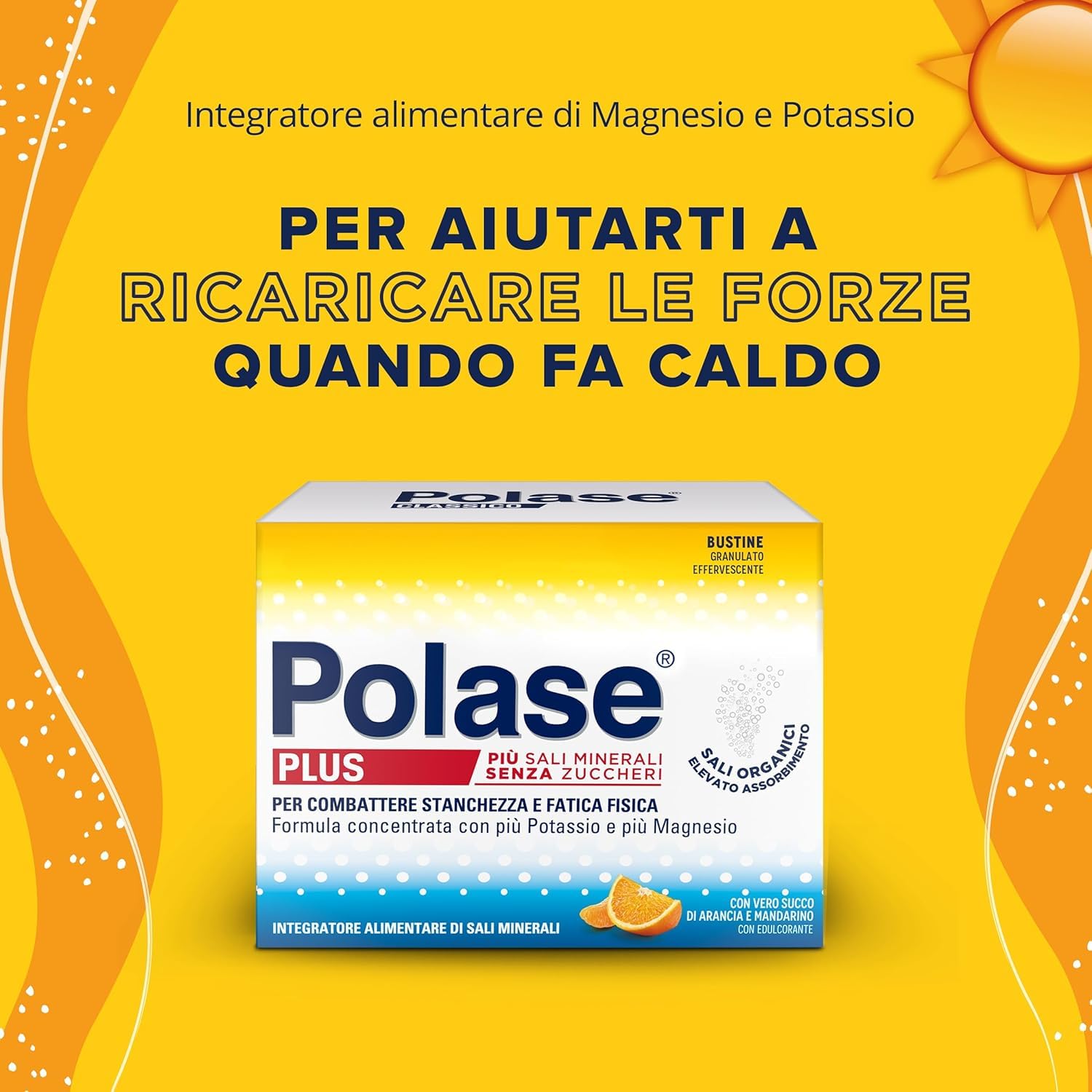 Polase Plus Magnesio e Potassio, Integratore Alimentare Sali Minerali Contro Stanchezza, Fatica e Caldo, Gusto Arancia e Mandarino, Maxi formato da 48 Bustine (2x24)