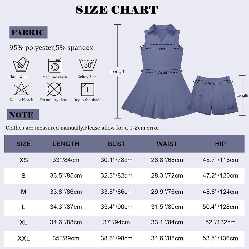 Bezioner Vestito Tennis Donna Vestito Polo con Pantaloncini Vita Alta Abiti da Golf con Tasche Senza Maniche Abito Sportivo