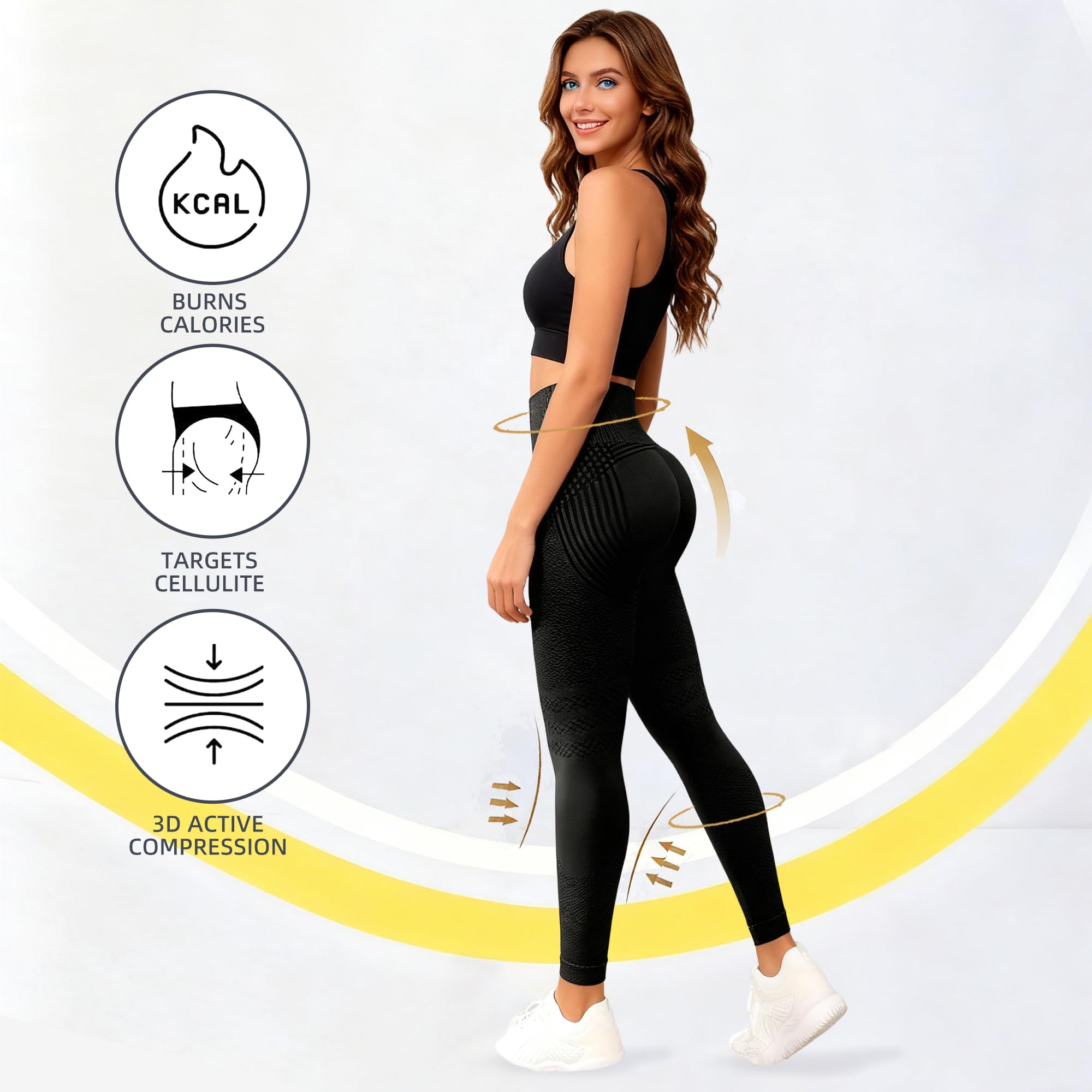 Leggins Anticellulite Donna, Leggings Sportivi Lunghi Compressione Push Up Glutei, Vita Alta Opachi Yoga Pilates Fitness