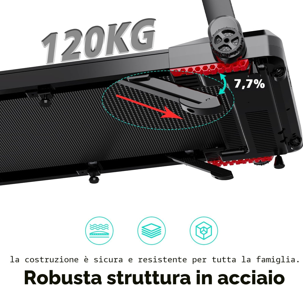 CITYSPORTS Tapis Roulant Elettrico Pieghevole 1-12km/h, Salvaspazio Con Display a LED, Supporto per App e Tablet a 360°, Compatto per Casa e Ufficio