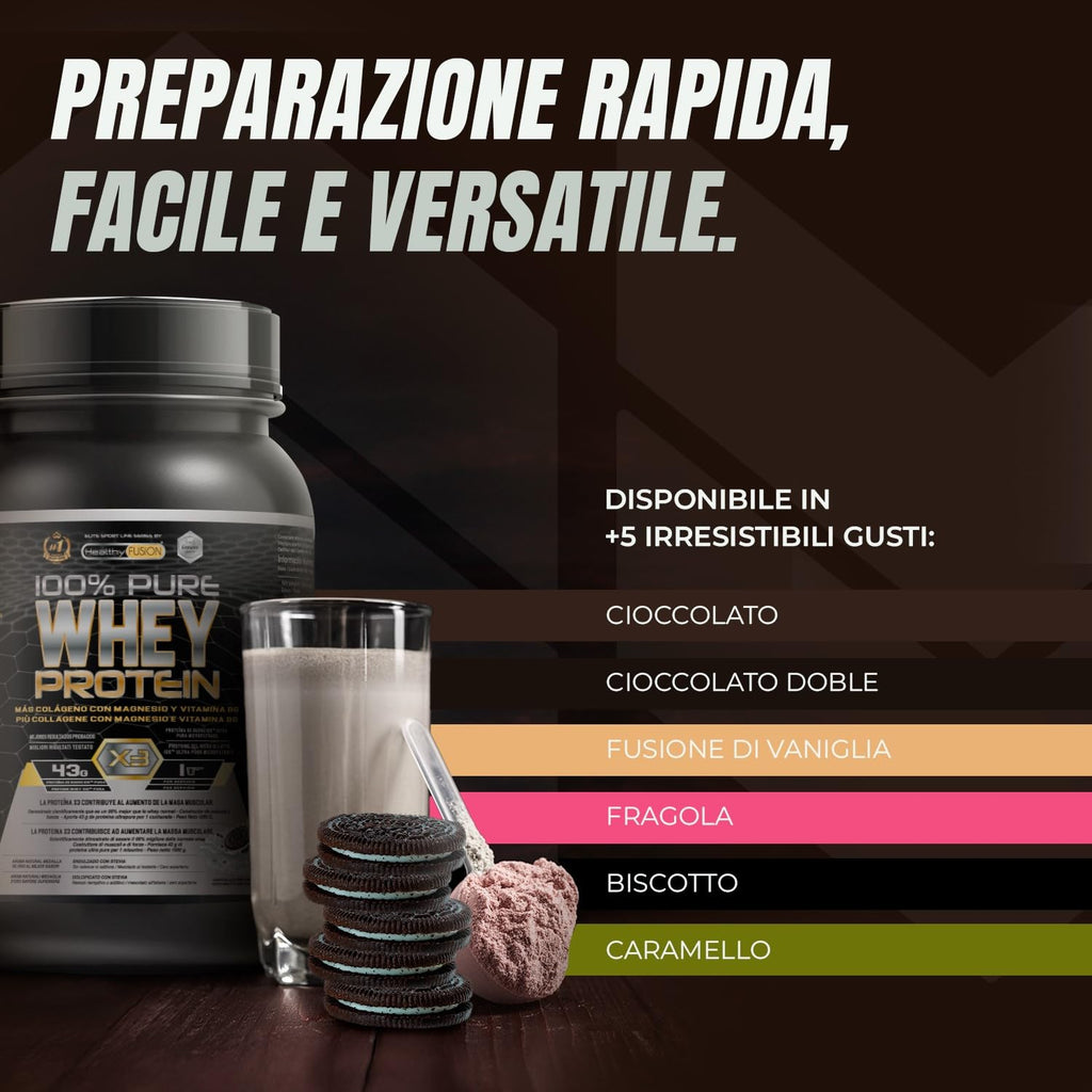 Whey Protein | Proteina Whey pura con Collagene + Magnesio | Migliora i tuoi allenamenti | Protegge e aumenta la massa muscolare | 1000g di proteina (Cioccolato)