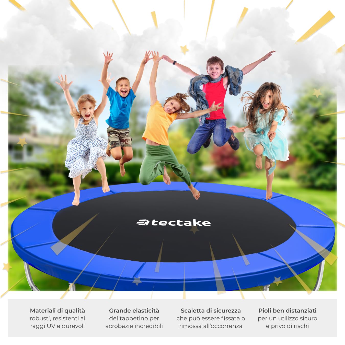 tectake® Trampoline de jardin, pour le fitness et le jeu, pour enfants et adultes, avec filet de sécurité et échelle