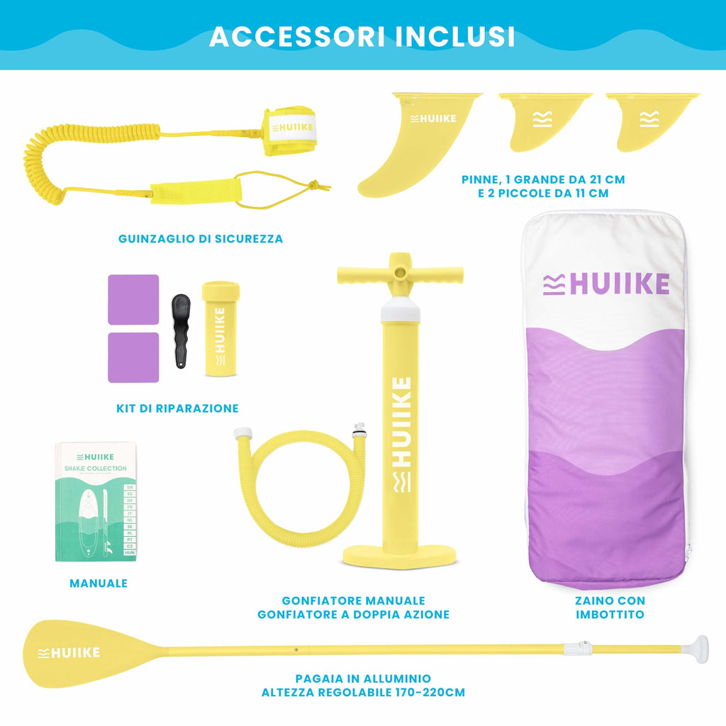 HUIIKE Tavola Sup Gonfiabile Adulti con Accessori Inclusi, Pagaia, Pinne, Pompa. Stand Up Paddle Board con Grande Stabilità e Resistenza. 305 x 84 x 15 cm, Carico Massimo 130 kg
