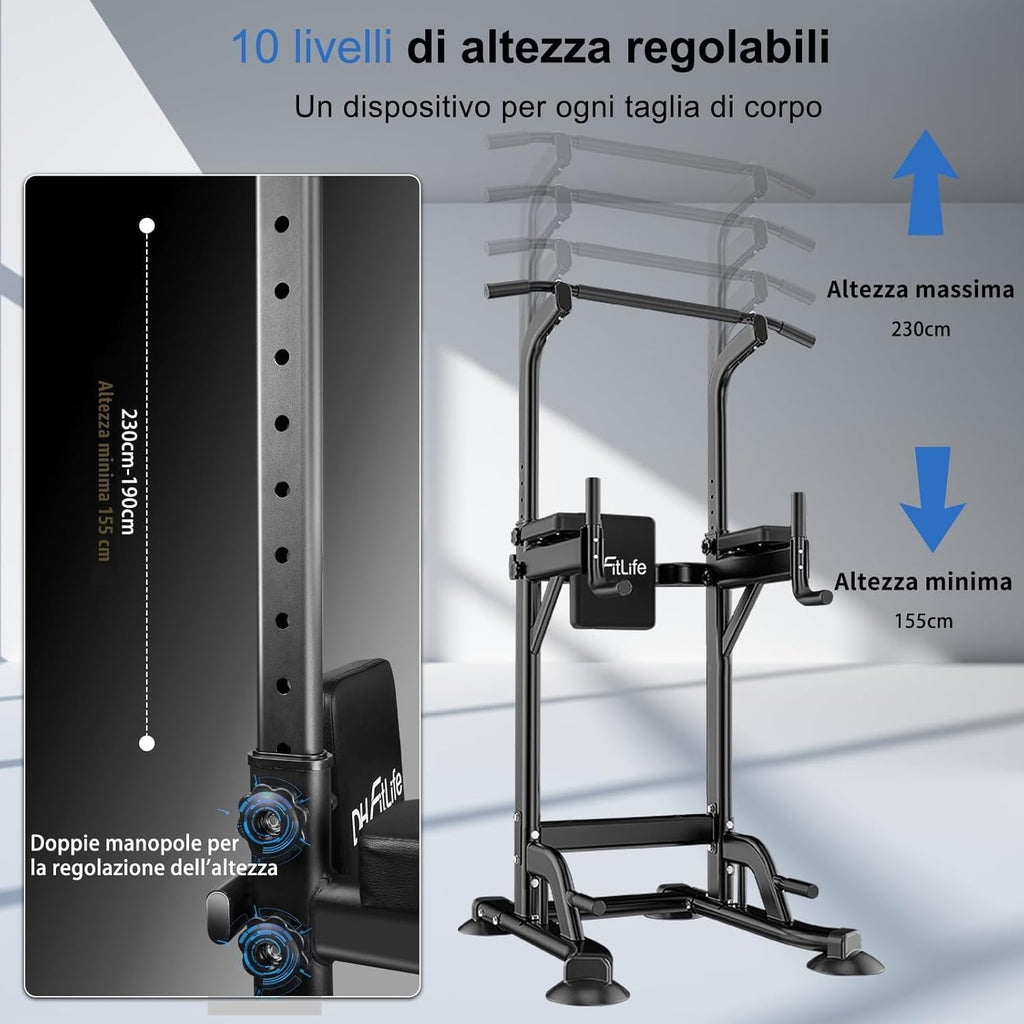 DH FitLife Power Tower Dip Station, Équipement sportif avec barre de traction, barres parallèles et entraînement du dos, Station de musculation, Station de fitness, Power Rack, Entraînement de force à domicile