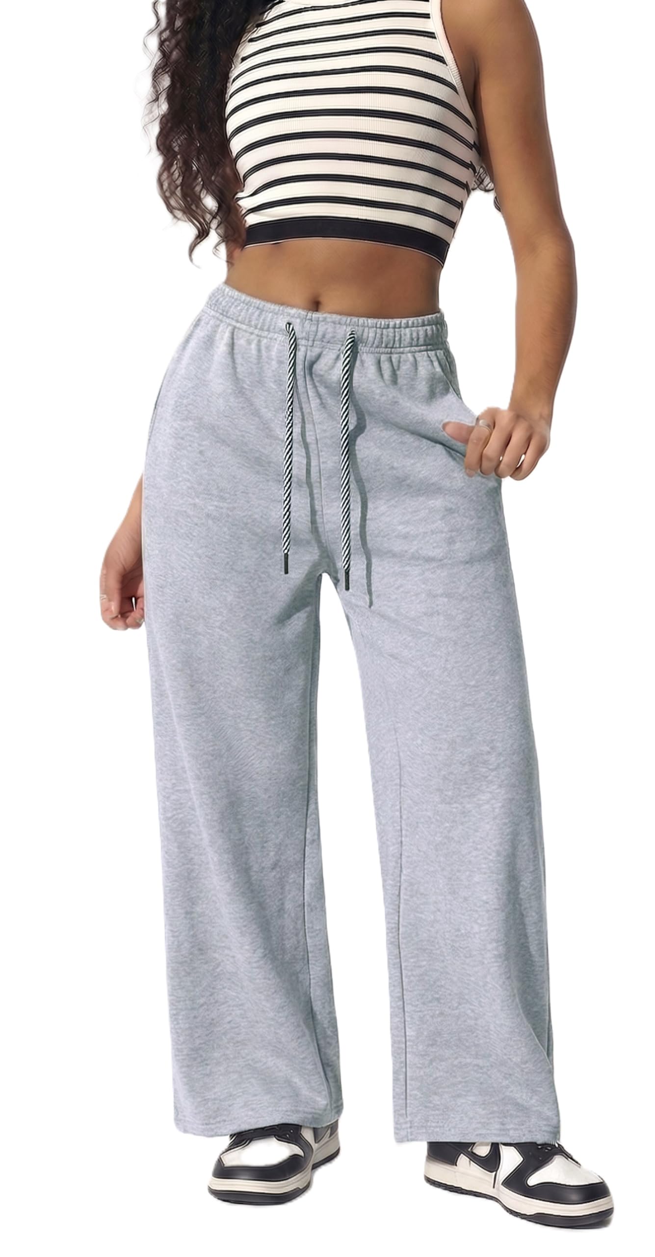 Pantaloni Tuta Donna Larghi Vita Alta con Tasche Pantaloni Sportivi Leggeri e Comodi Jogging Casual Fitness Palestra