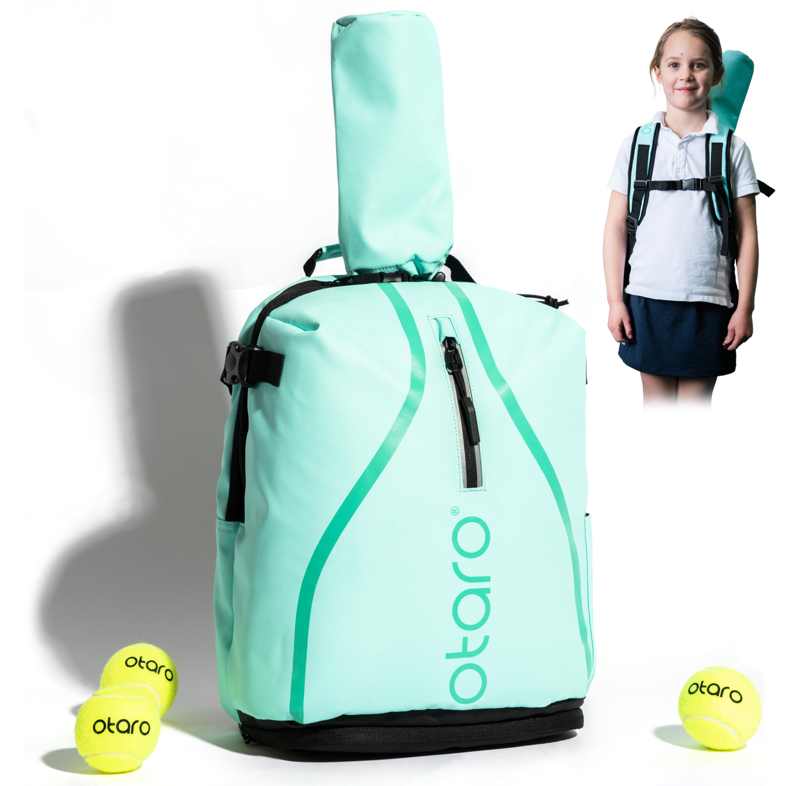 Otaro Zaino tennis bambini | 19 L | Zainetto bambino dai 5 agli 11 anni | Zaino con porta scarpe e porta racchetta tennis bambino | Leggero e riflettente | Zaino sportivo per ragazzi e ragazze