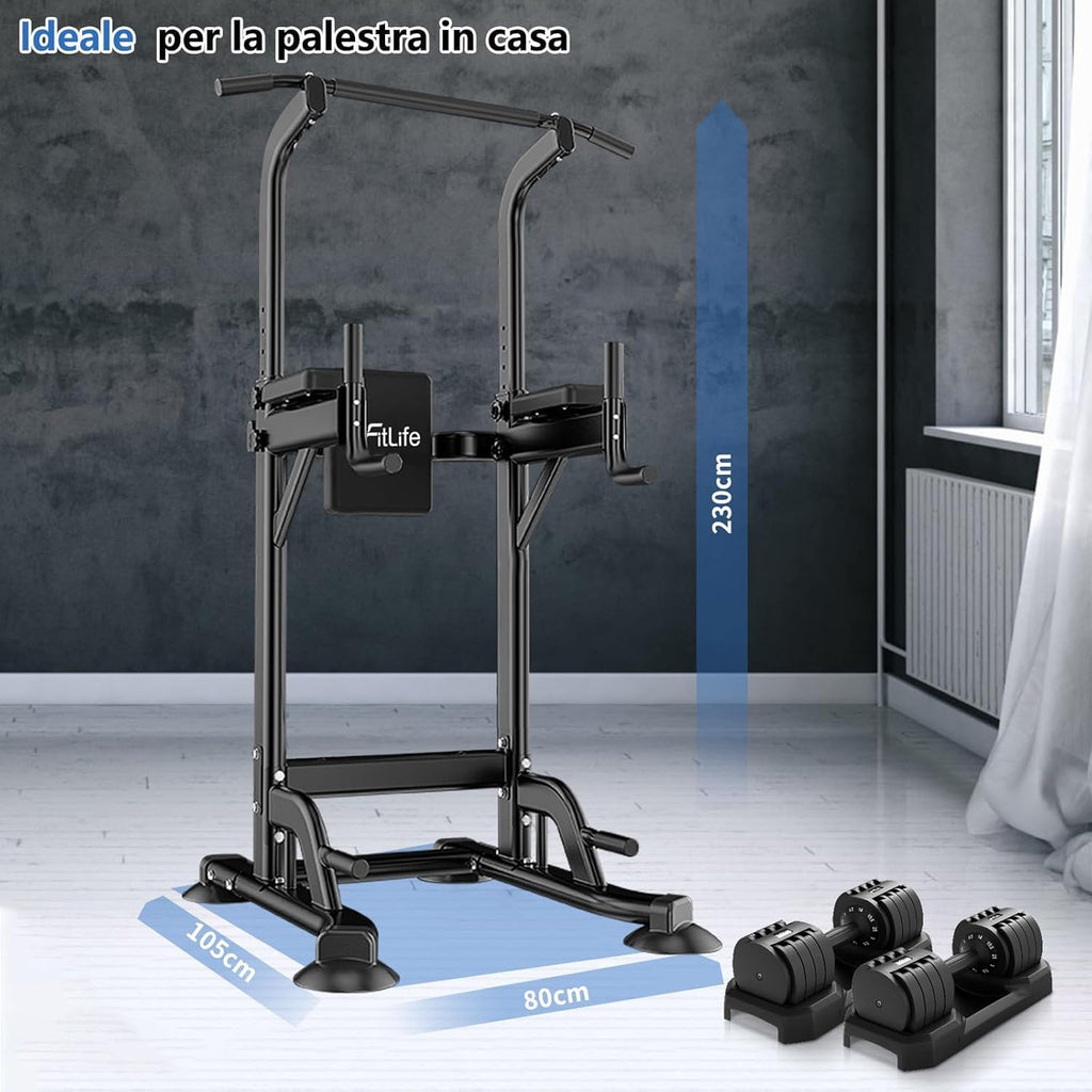 DH FitLife Power Tower Dip Station, Équipement sportif avec barre de traction, barres parallèles et entraînement du dos, Station de musculation, Station de fitness, Power Rack, Entraînement de force à domicile