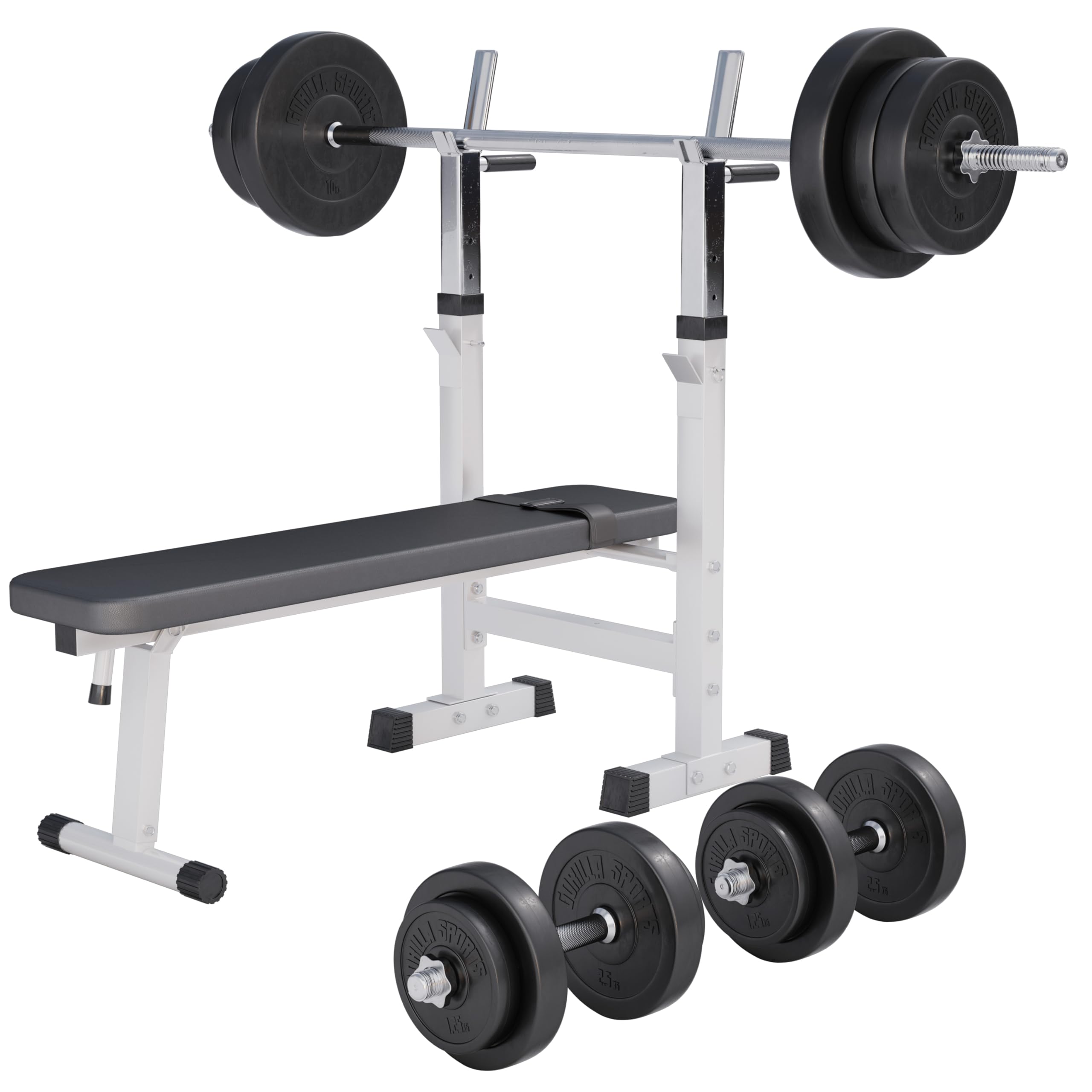GORILLA SPORTS® Panca Pesi Multifunzione Regolabile – Pieghevole con Porta, Bilanciere e Manubri con Dischi 38/70/100 kg – Piana/Inclinata, Struttura Robusta Max 200 kg – Palestra Casa Fitness