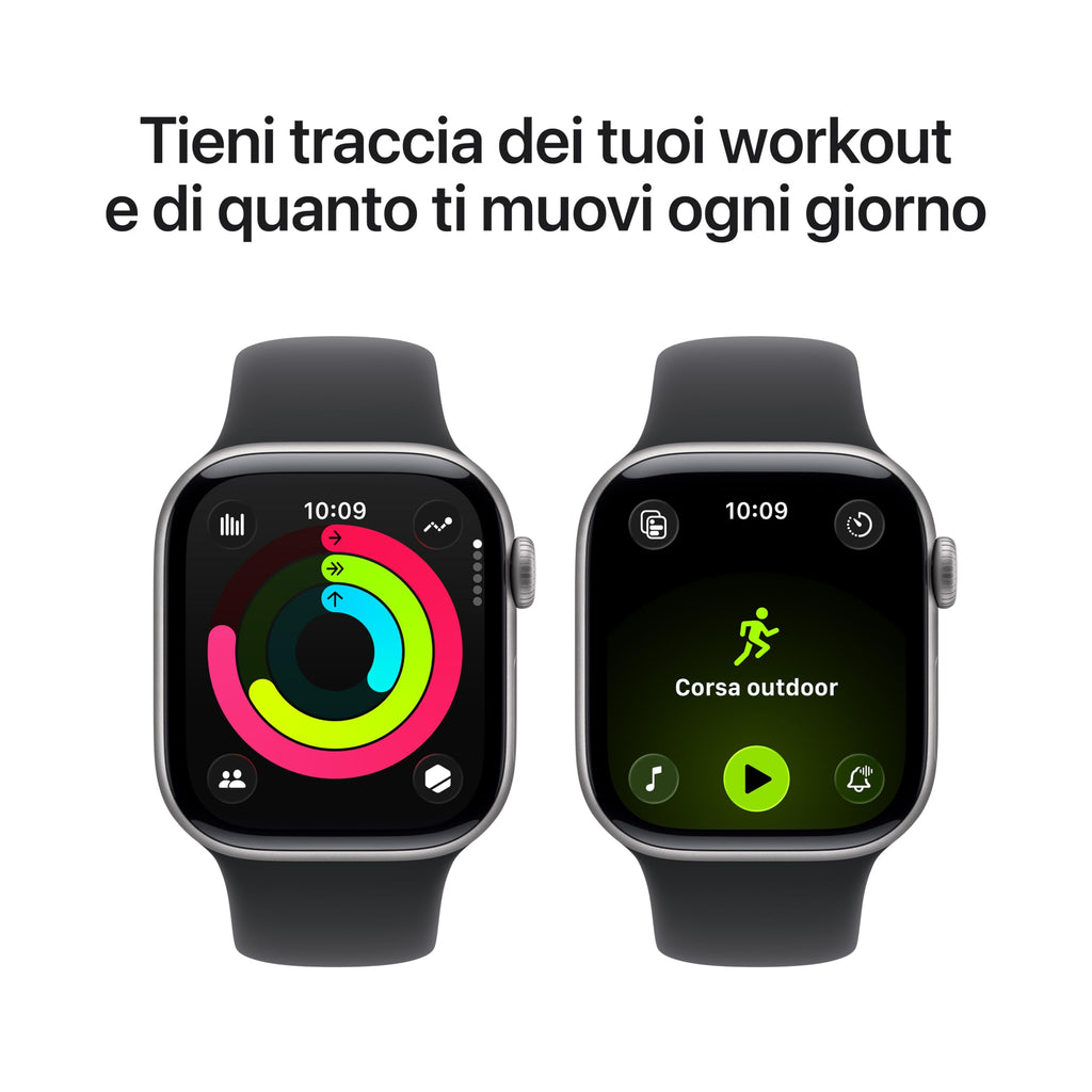 Apple Watch Series 11 GPS, Cassa 46 mm in alluminio Jet Black con Cinturino Sport nero - M/L