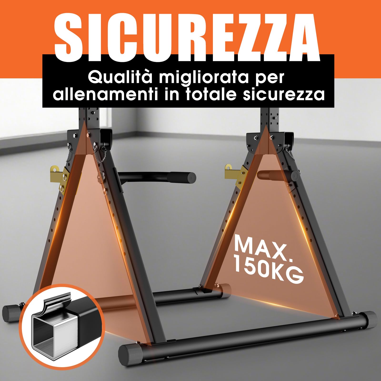 DH FitLife Power Tower Dip Station Pieghevole | Barra per Trazioni Autoportante con Dip Parallele e Supporti per Bilanciere/Schienale | Stazione Fitness Multifunzionale | Power Rack for Home Gym