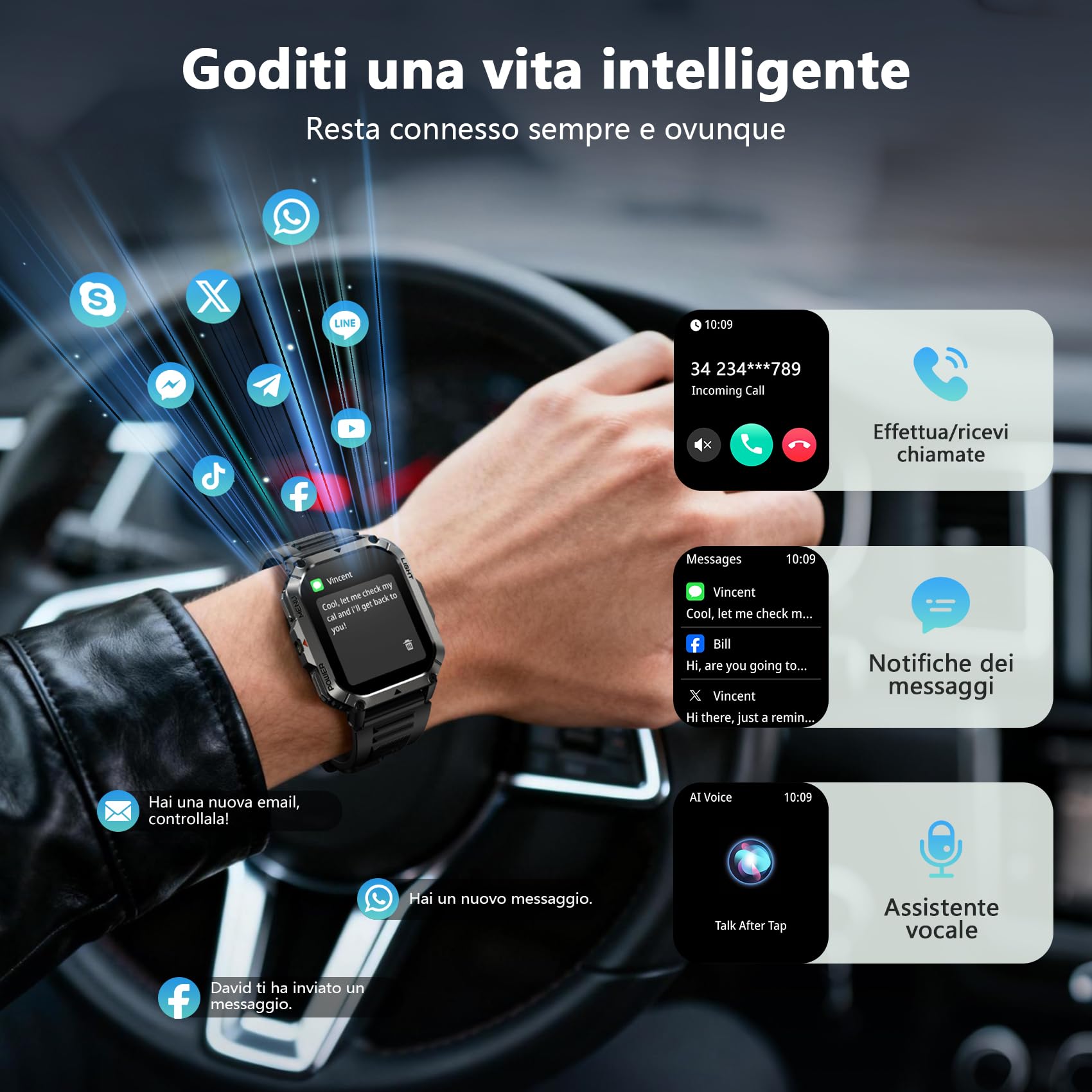 Blackview Smartwatch Uomo, Orologio Intelligente Fitness con Chiamate Bluetooth, 2.01" Militari Smart Watch Tracker 100+ Modalità Sportive/Cardiofrequenzimetro/SpO2/Torcia/Bussola per Android iOS