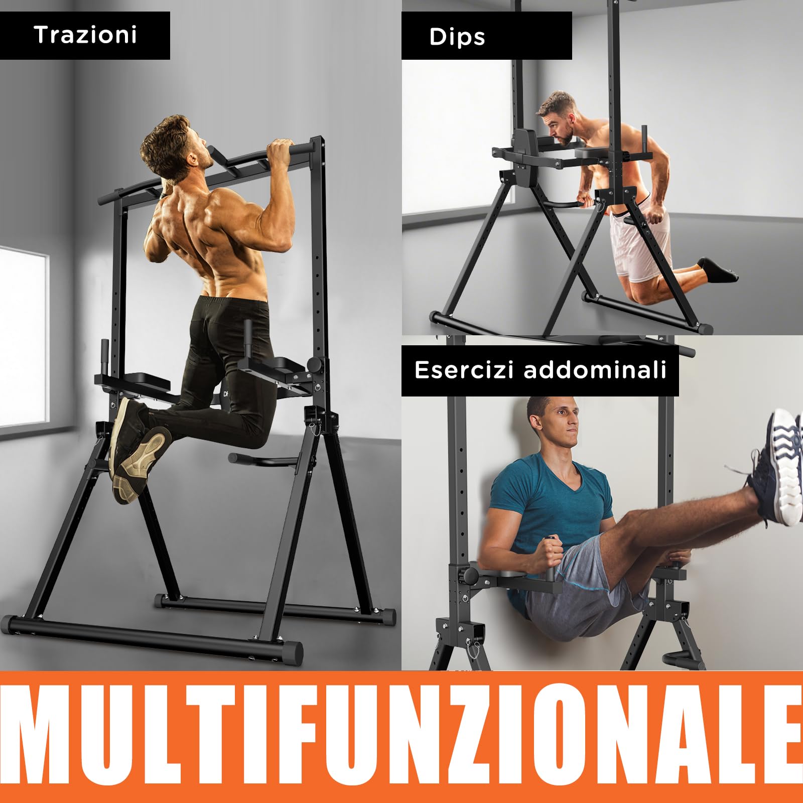 DH FitLife Power Tower Station de Musculation Pliable | Barre de Traction Autoportante avec Barres de Dips Parallèles et Supports d'Haltères/Dossier | Station de Fitness Multifonctionnelle | Power Rack pour Gym à Domicile