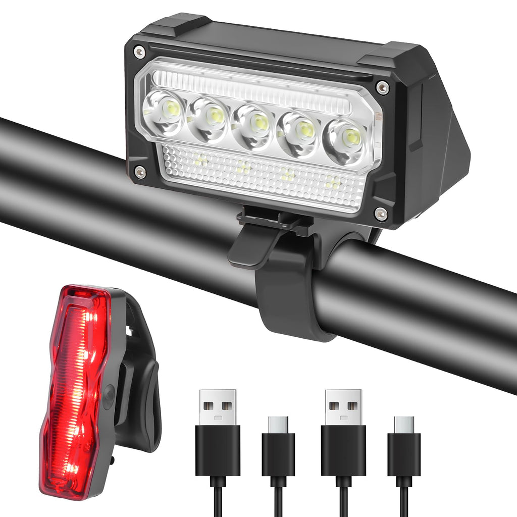 Luci Bici Ricaricabili USB,Luci Bicicletta LED Potenti Super Luminoso 2000 Lumens Luce Bici Anteriore e Posteriore ，Impermeabile IPX5 Set di luci per Bicicletta per Strada e Montagna