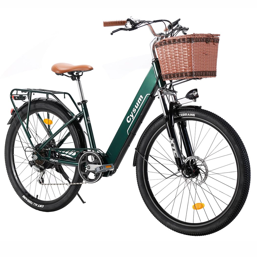 cysum cityrun bici elettrica donna, 26'' pedalata assistita Bicicletta Elettrica, City E-bike per adulti, 250W motore 25km/h, 36v 360WH batteria al litio, gamma 80KM, lcd dispaly