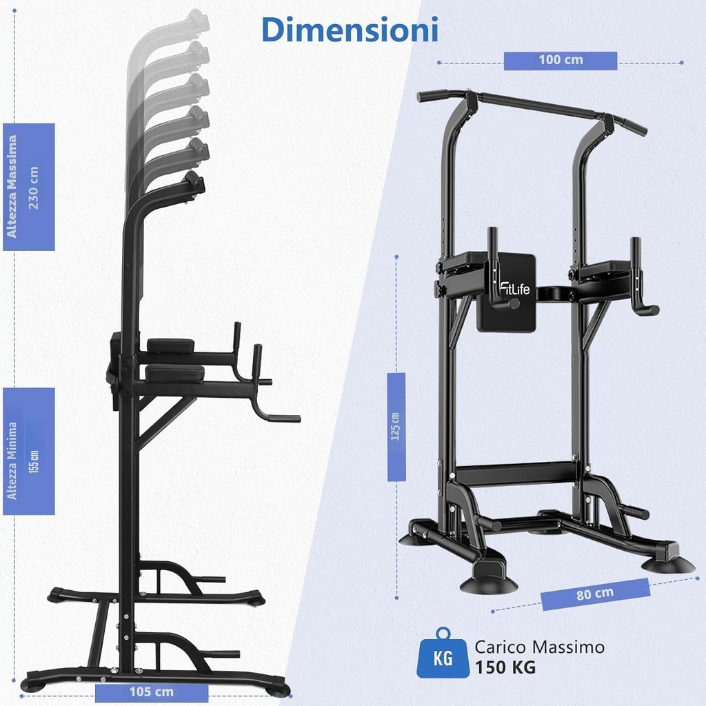 DH FitLife Power Tower Dip Station, Équipement sportif avec barre de traction, barres parallèles et entraînement du dos, Station de musculation, Station de fitness, Power Rack, Entraînement de force à domicile