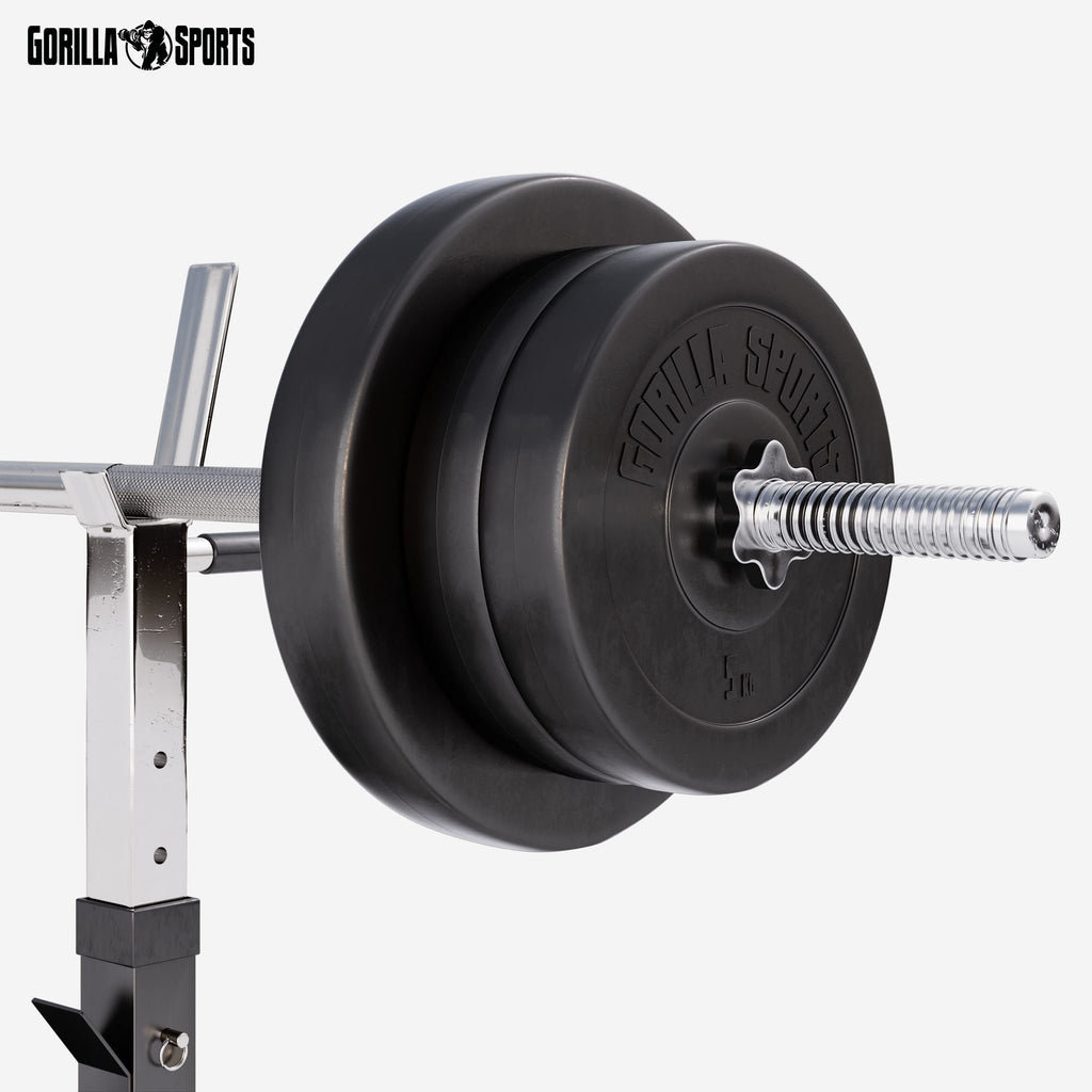 GORILLA SPORTS® Panca Pesi Multifunzione Regolabile – Pieghevole con Porta, Bilanciere e Manubri con Dischi 38/70/100 kg – Piana/Inclinata, Struttura Robusta Max 200 kg – Palestra Casa Fitness
