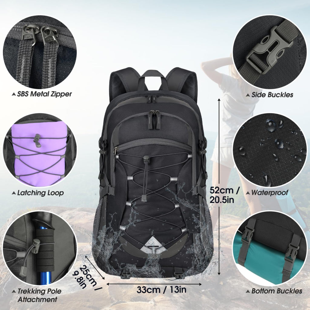 IGOLUMON Zaino Trekking 40 Litri, Zaino Ultraleggero Pieghevole, Impermeabile Zaino da Viaggio per Uomo/Donna, Zaino da Trekking con Strisce Riflettenti, Zaino Montagna per Escursionismo Campeggio