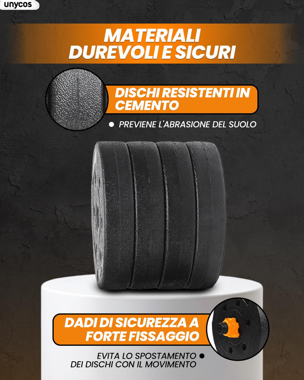 unycos - Manubri Regolabili con Dischi 10-40 kg【E-Book con 50 Esercizi】Coppia di Pesi con Barra di Collegamento Antiscivolo per Allenamento, Palestra in Casa, Fitness (Red/Orange Transformer)