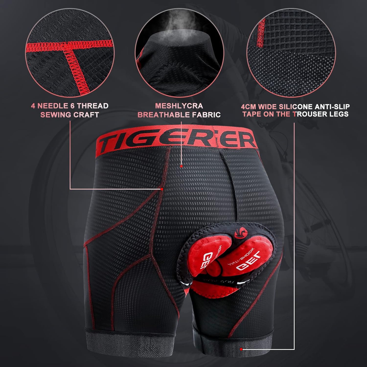 X-TIGER Cuissard cycliste homme avec rembourrage gel 5D respirant sous-vêtement caleçon de cyclisme pour vélo