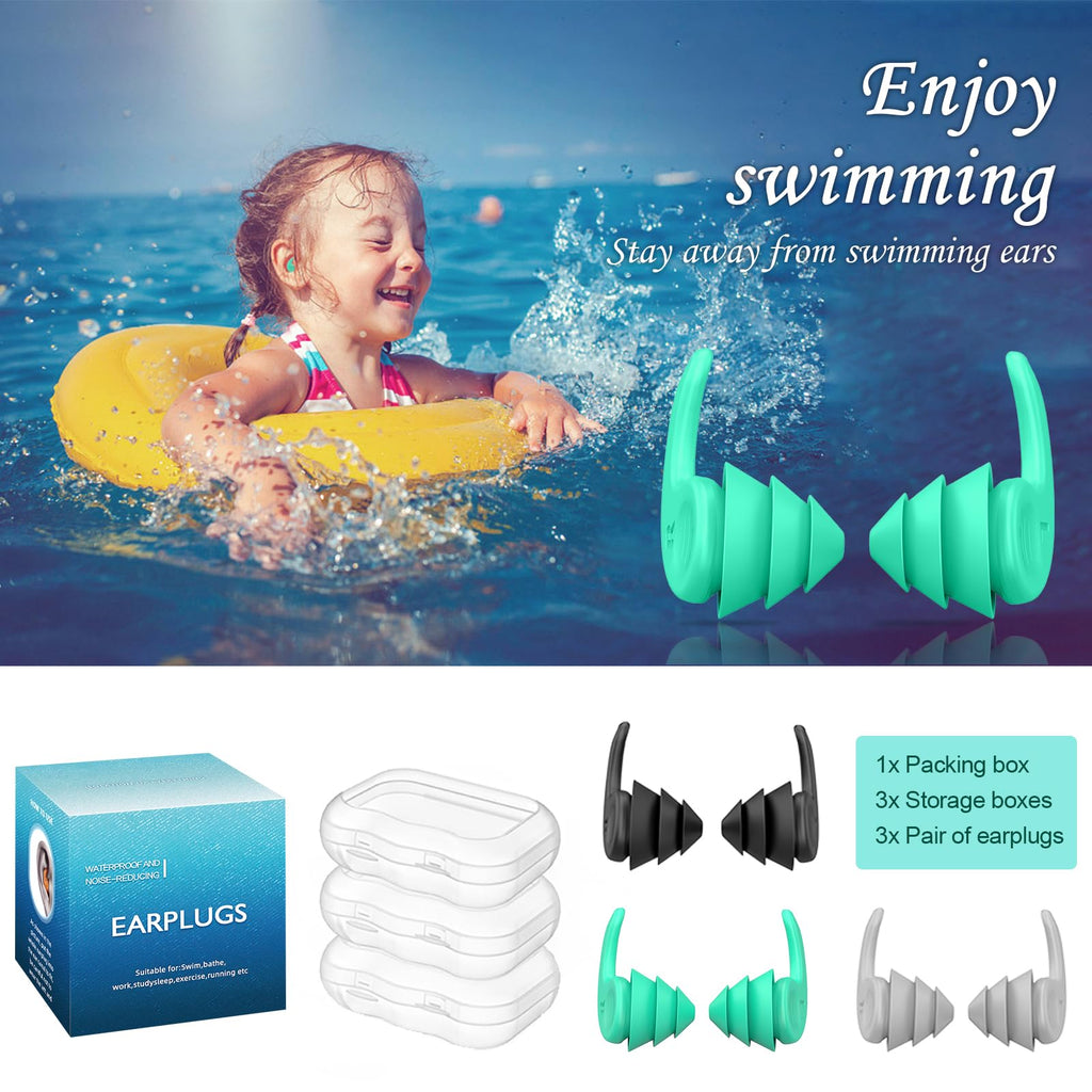 Tappi per le Orecchie da Nuoto per Adulti, 4 Paia Tappi Auricolari Impermeabili Riutilizzabili in Silicone con Cavo Rimovibile, Perfetti per Nuoto, Doccia, Surf e Altri Sport Acquatici