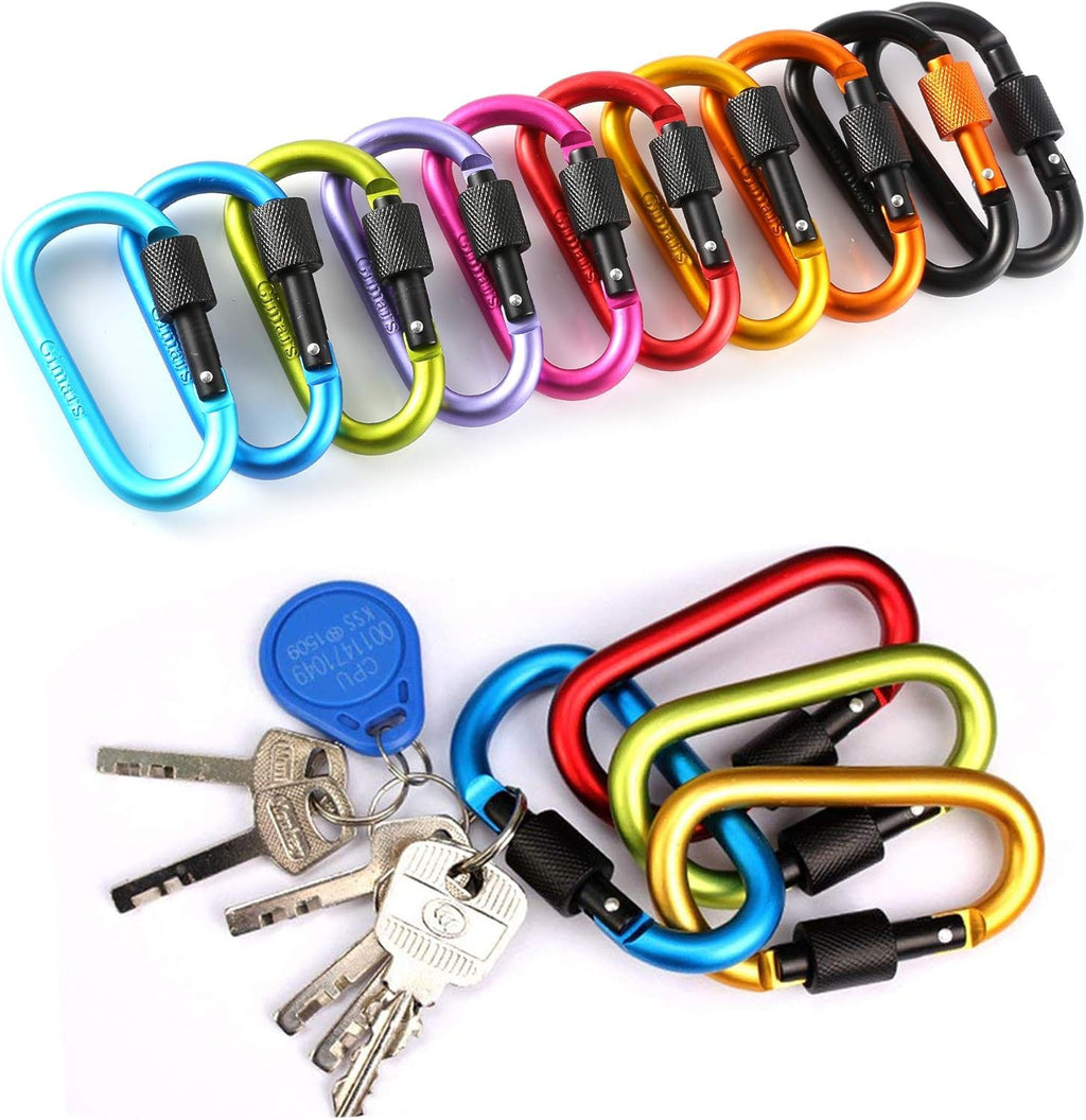 Gimars Upgrade 8cm*10pz Moschettoni con Tappo a Vite Colorati,Moschettoni in lega di Alluminio Froma D Portachiavi Oggetti Moschettone Gancio per Campeggio Pesca Trekking Viaggio