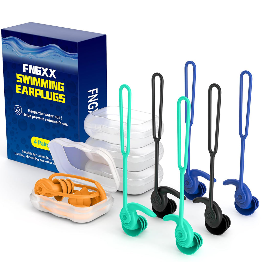 Tappi per le Orecchie da Nuoto per Adulti, 4 Paia Tappi Auricolari Impermeabili Riutilizzabili in Silicone con Cavo Rimovibile, Perfetti per Nuoto, Doccia, Surf e Altri Sport Acquatici