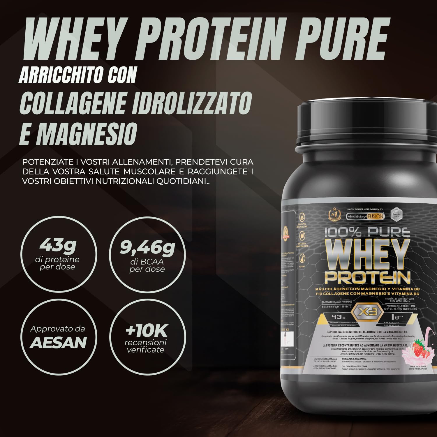 Whey Protein | Proteina Whey pura con Collagene + Magnesio | Migliora i tuoi allenamenti | Protegge e aumenta la massa muscolare | 1000g di proteina (Cioccolato)