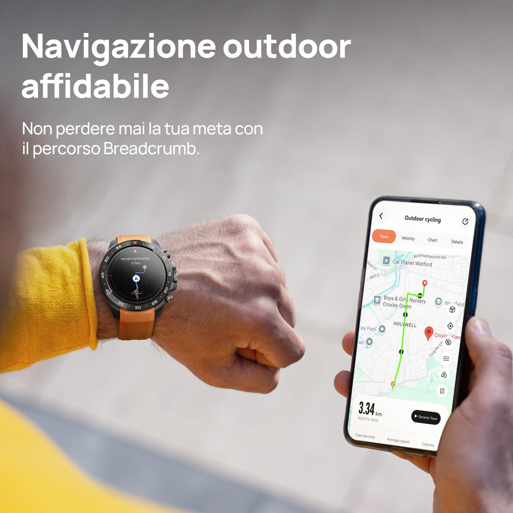 Mibro GS Explorer S Orologio Smartwatch uomo Militare GPS Outdoor con 1,32" AMOLED,Bi-Band GNSS,10 ATM,20 Giorni di Autonomia,Chiamate Bluetooth, Cardio e VO2max,2 Cinturini, per Android e iOS