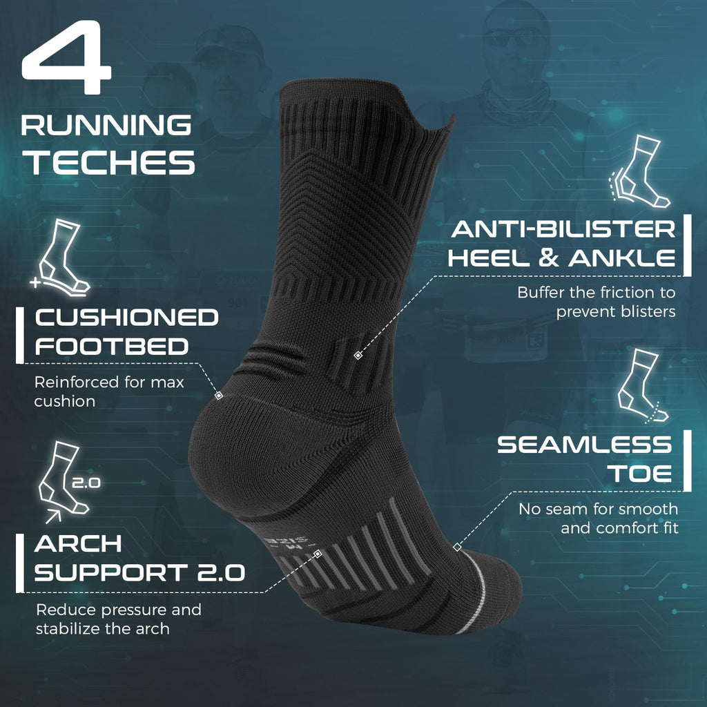 Coolmax Compressione 3 Paia Calzini Running Uomo Calze da Corsa Trekking Padel Uomo, Anti-Vesciche & Con Supporto Dell'arco Plantare, 35-51