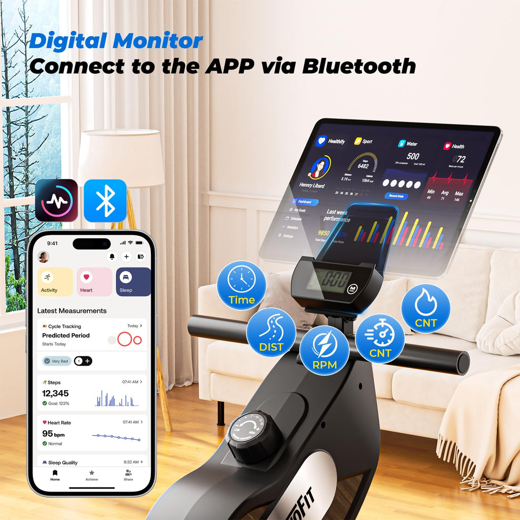 ONETWOFIT Rameur Magnétique, Pliable Silencieux Rameur Fitness À Domicile, 16 Niveaux De Résistance Capacité De 160 Kg Avec Application