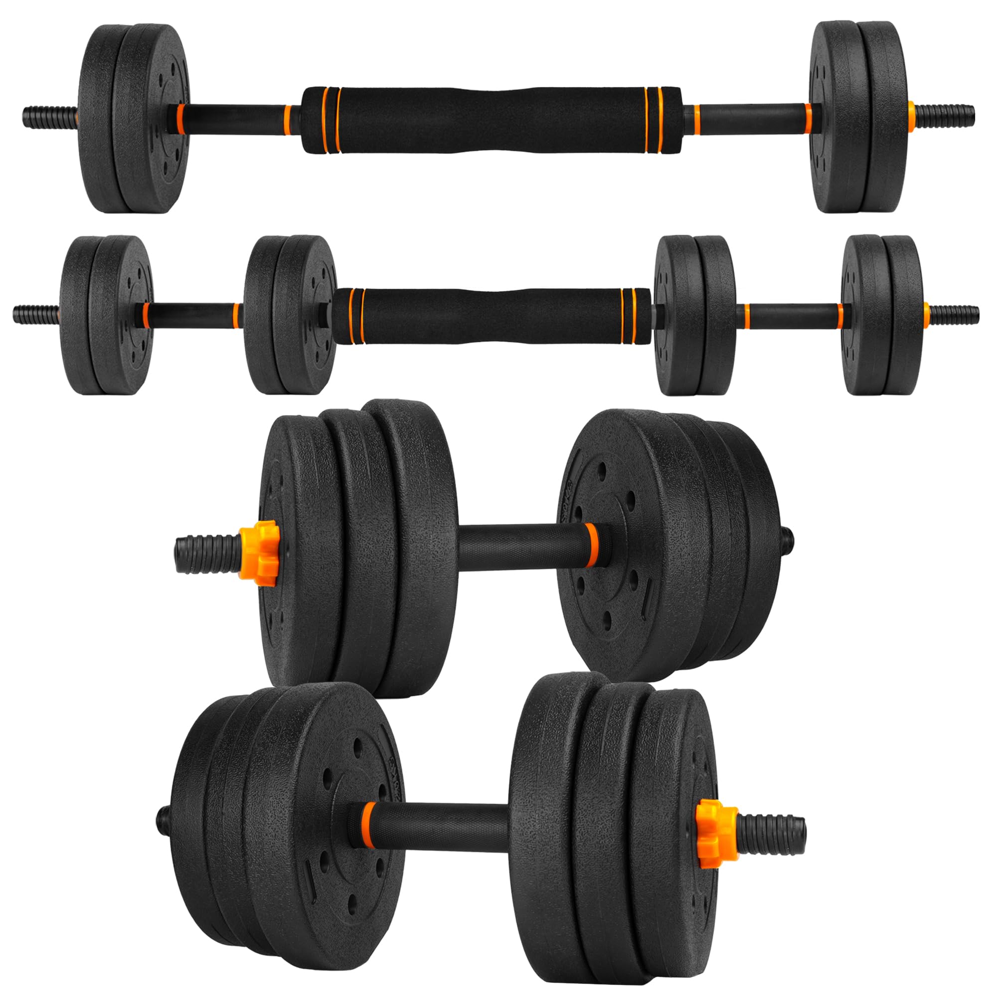 unycos - Manubri Regolabili con Dischi 10-40 kg【E-Book con 50 Esercizi】Coppia di Pesi con Barra di Collegamento Antiscivolo per Allenamento, Palestra in Casa, Fitness (Red/Orange Transformer)