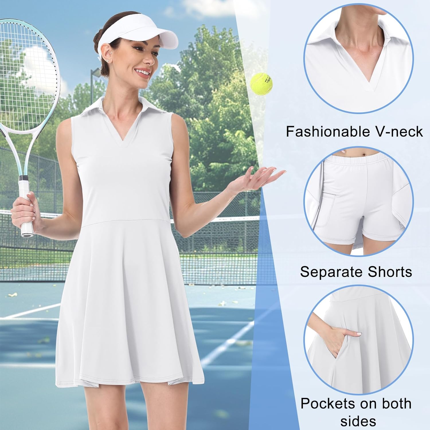 Bezioner Vestito Tennis Donna Vestito Polo con Pantaloncini Vita Alta Abiti da Golf con Tasche Senza Maniche Abito Sportivo