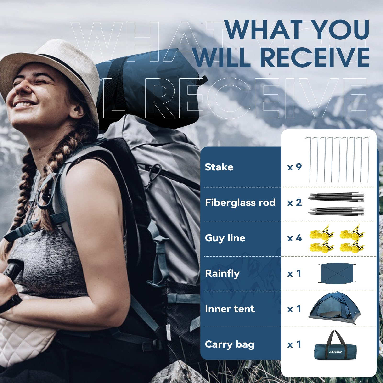 JAICOM Tenda da Campeggio per 1-4 Persone, Ultraleggera Impermeabile Tende igloo Tenda Campeggio per 3-4 Stagioni, Facile da installare, Ideale per Campeggio, Trekking, Spiaggia, Arrampicata